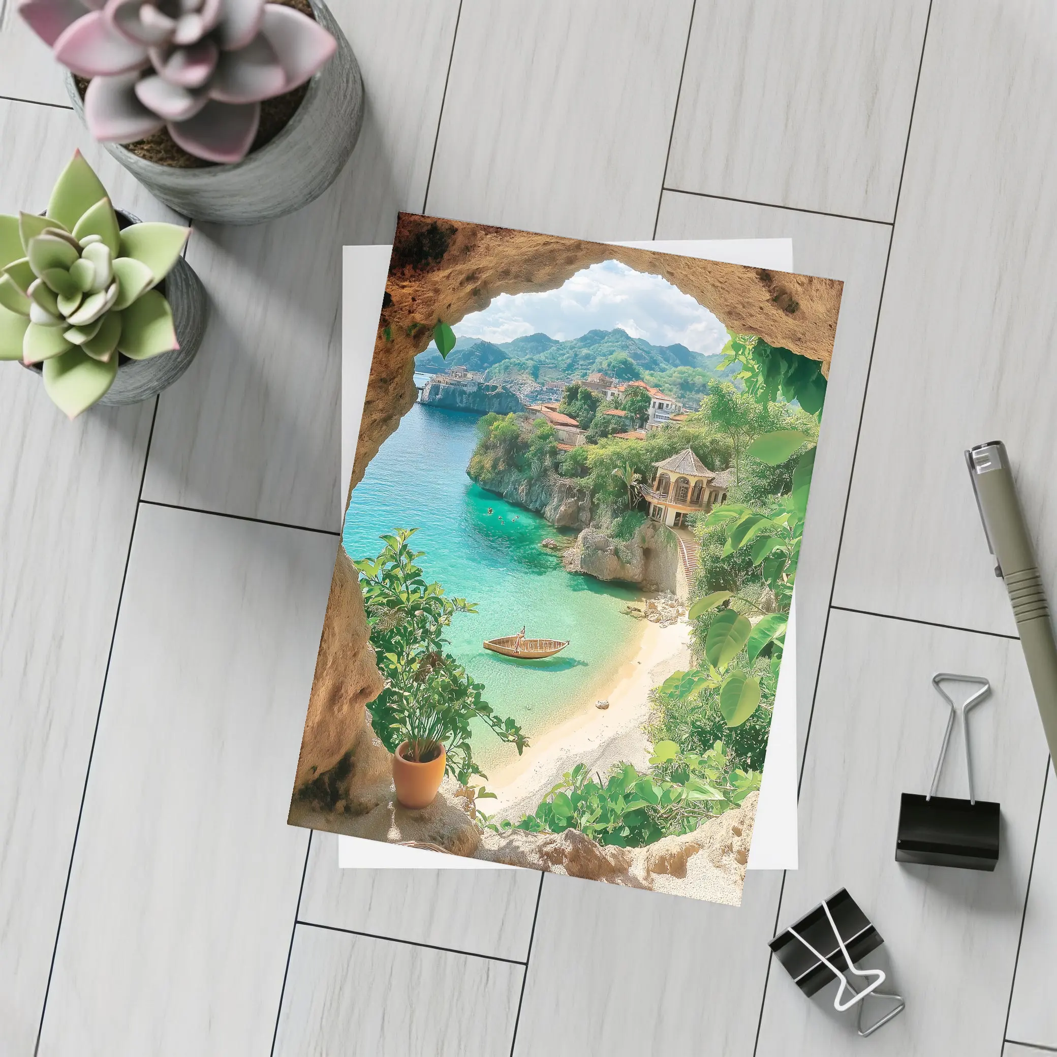 Tropical Cove View Through Rocky Cave – Postcards