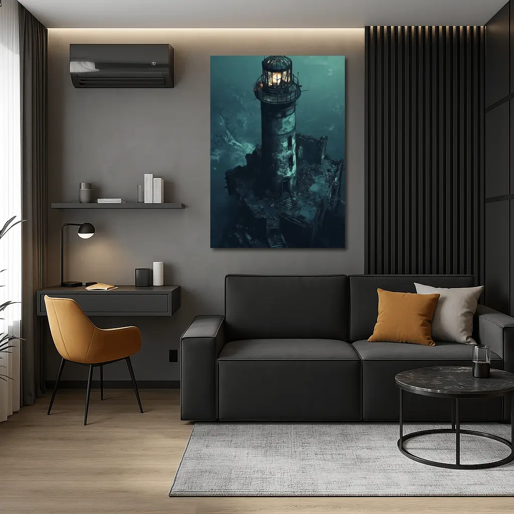Ruined Lighthouse Dark Stormy Coastal Night – Wall Art