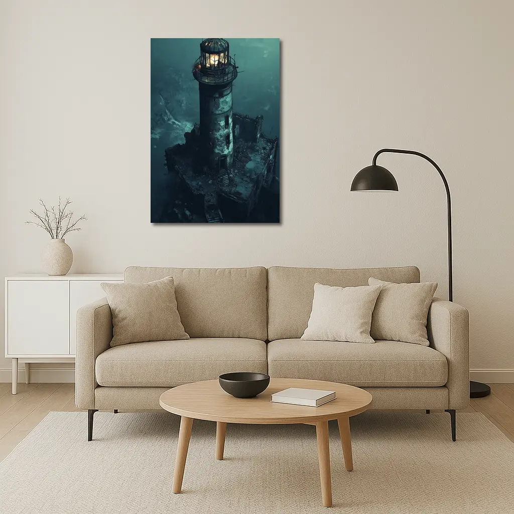Ruined Lighthouse Dark Stormy Coastal Night – Wall Art