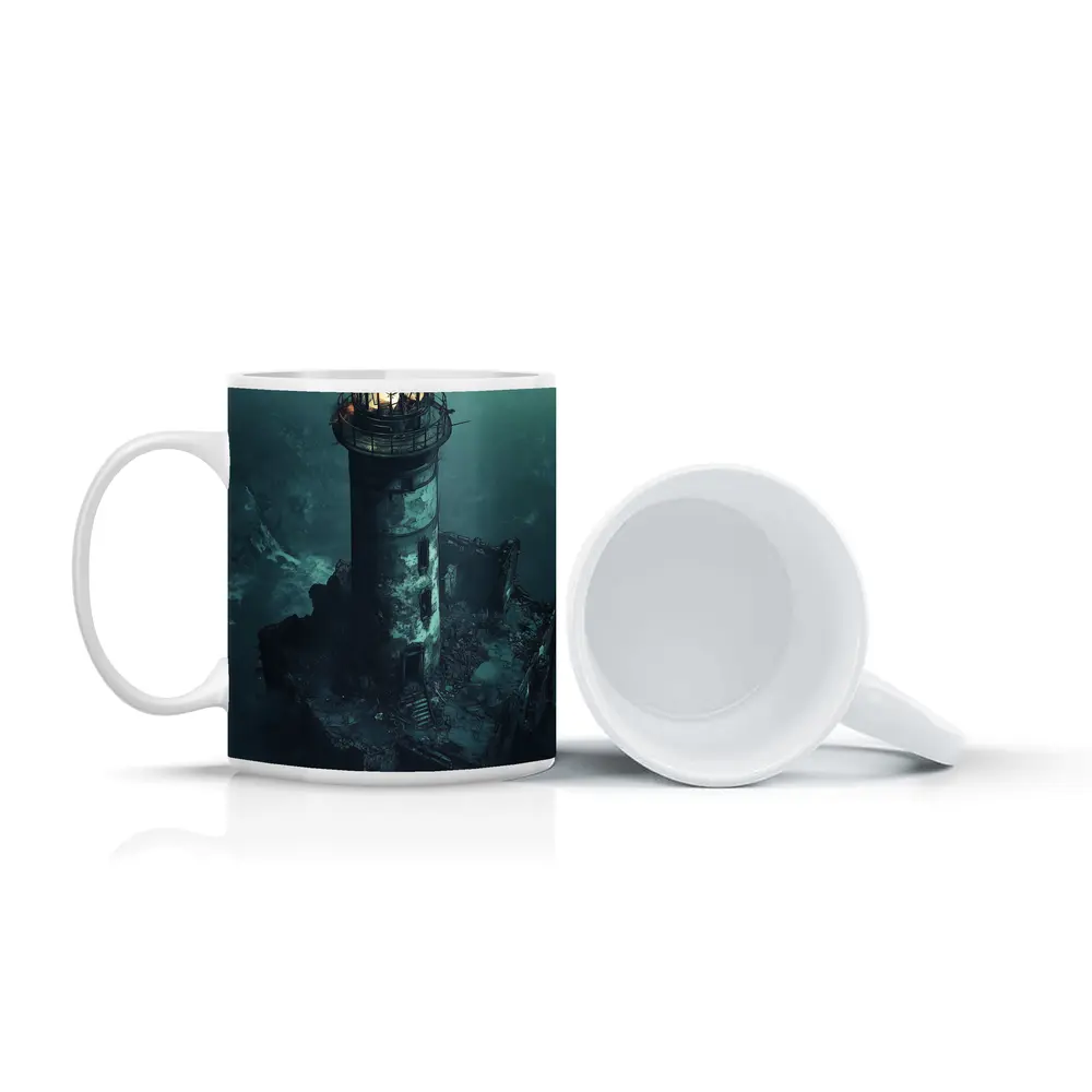 Ruined Lighthouse Dark Stormy Coastal Night – Mugs