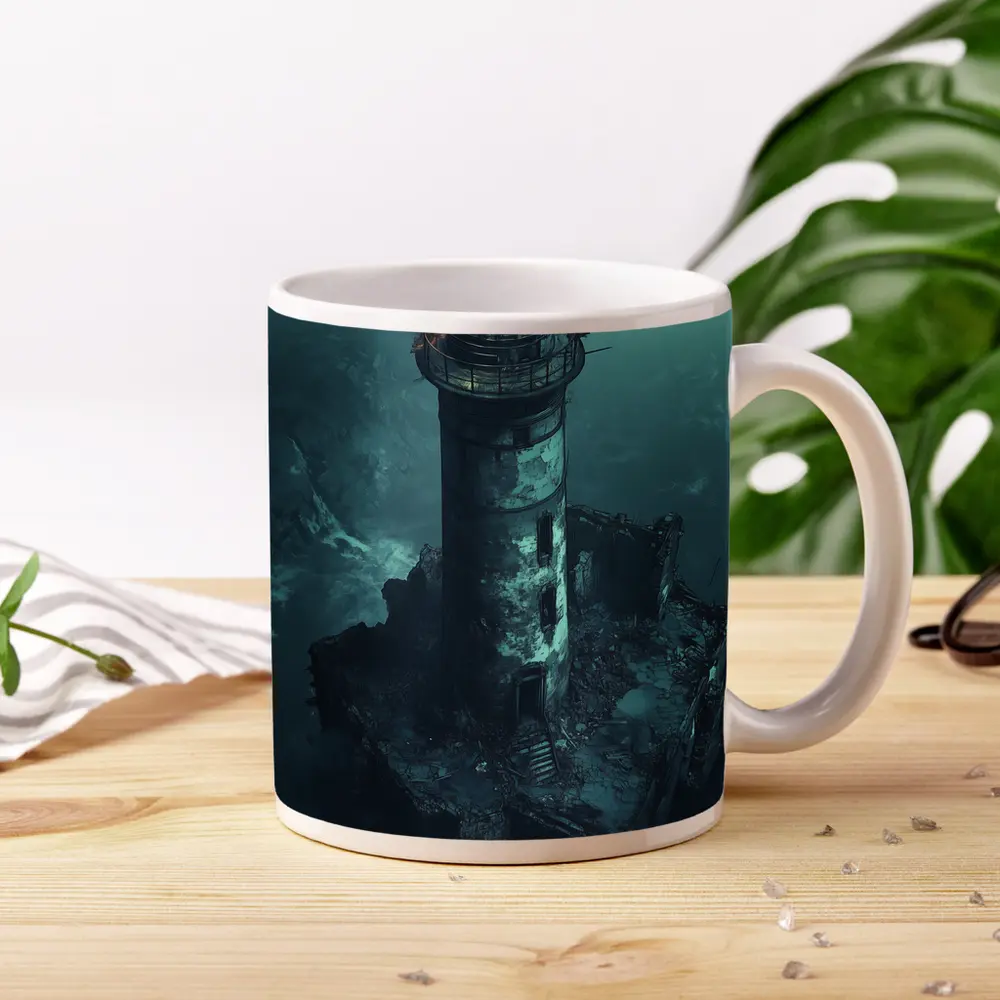 Ruined Lighthouse Dark Stormy Coastal Night – Mugs