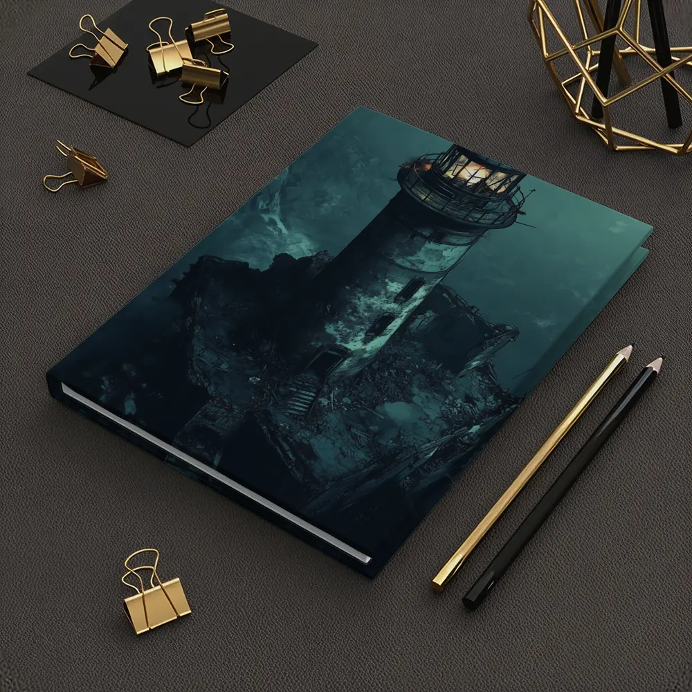 Ruined Lighthouse Dark Stormy Coastal Night – Notebooks