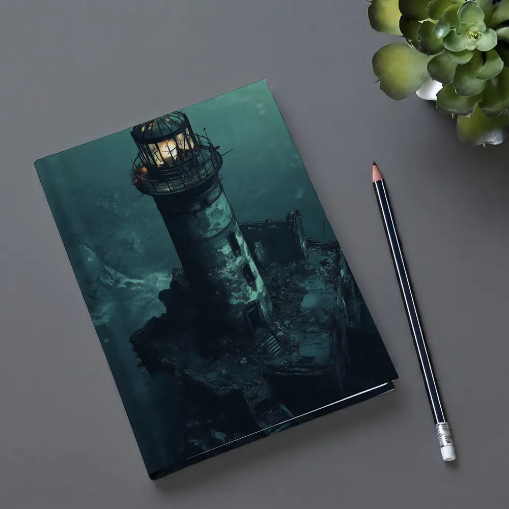 Ruined Lighthouse Dark Stormy Coastal Night – Notebooks