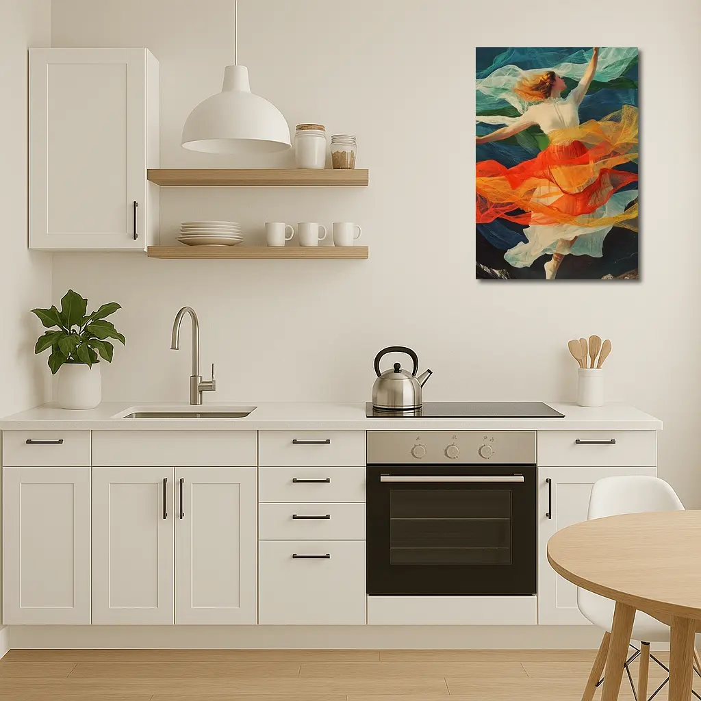 Dancing Woman Colorful Flowing Fabric Mountains – Wall Art