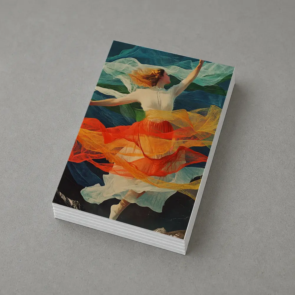 Dancing Woman Colorful Flowing Fabric Mountains – Postcards