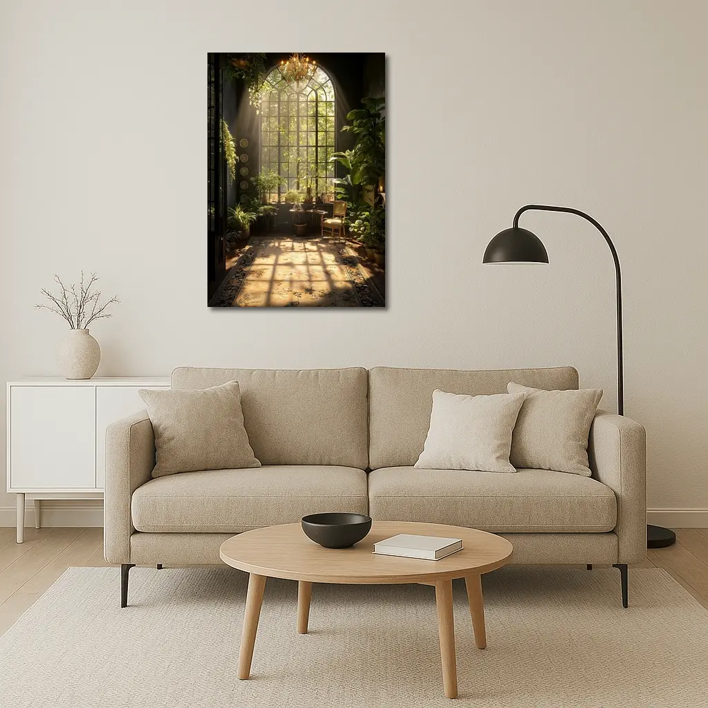 Sunlit Indoor Garden Arched Window Room – Wall Art