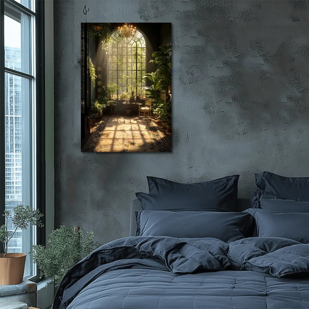 Sunlit Indoor Garden Arched Window Room – Wall Art