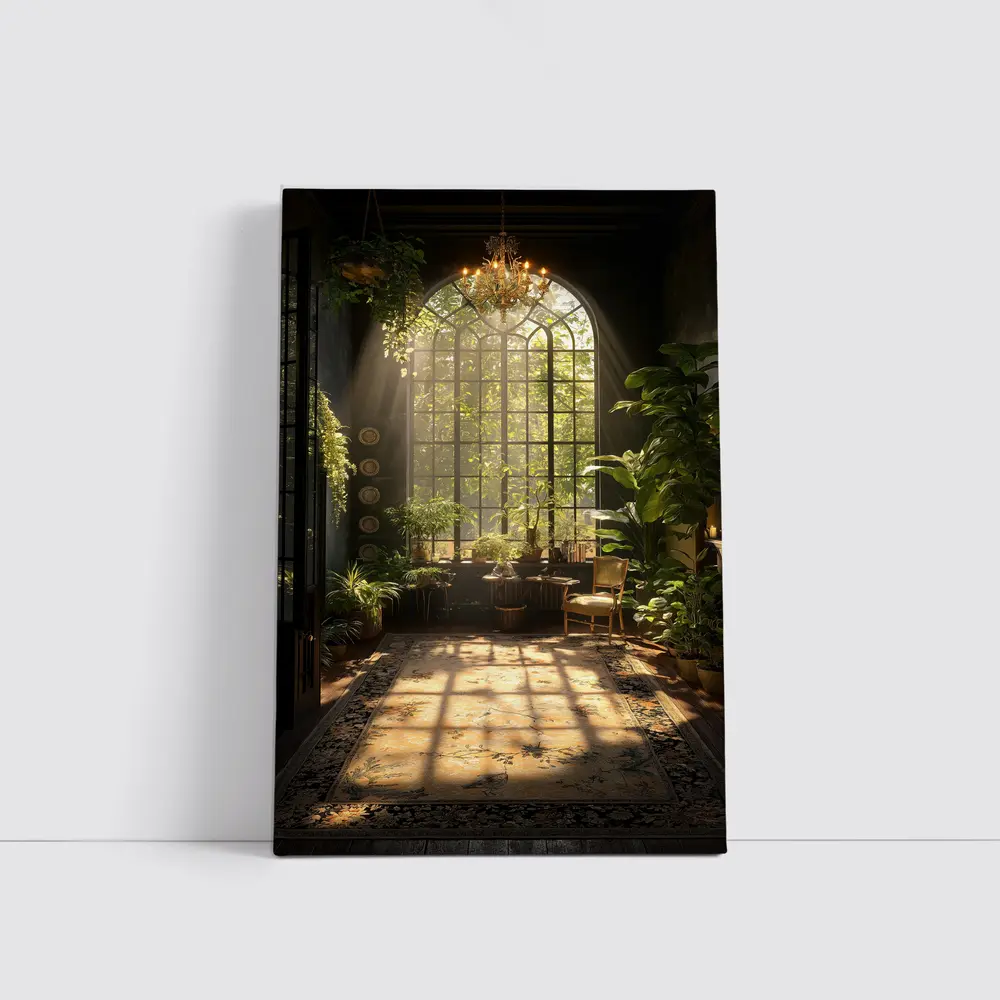Sunlit Indoor Garden Arched Window Room – Wall Art