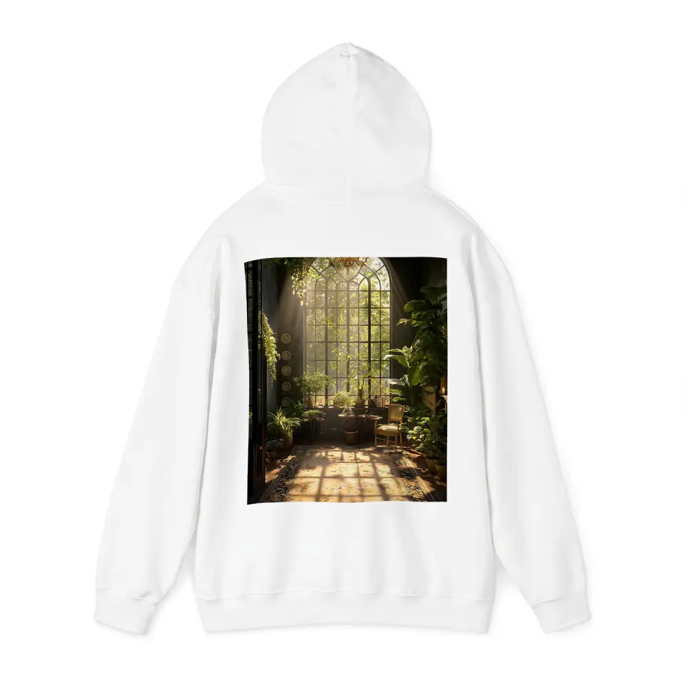 Sunlit Indoor Garden Arched Window Room – Hoodies