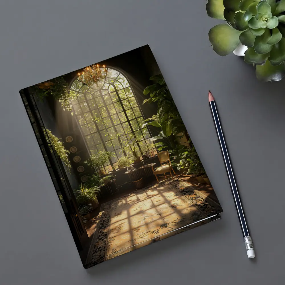 Sunlit Indoor Garden Arched Window Room – Notebooks