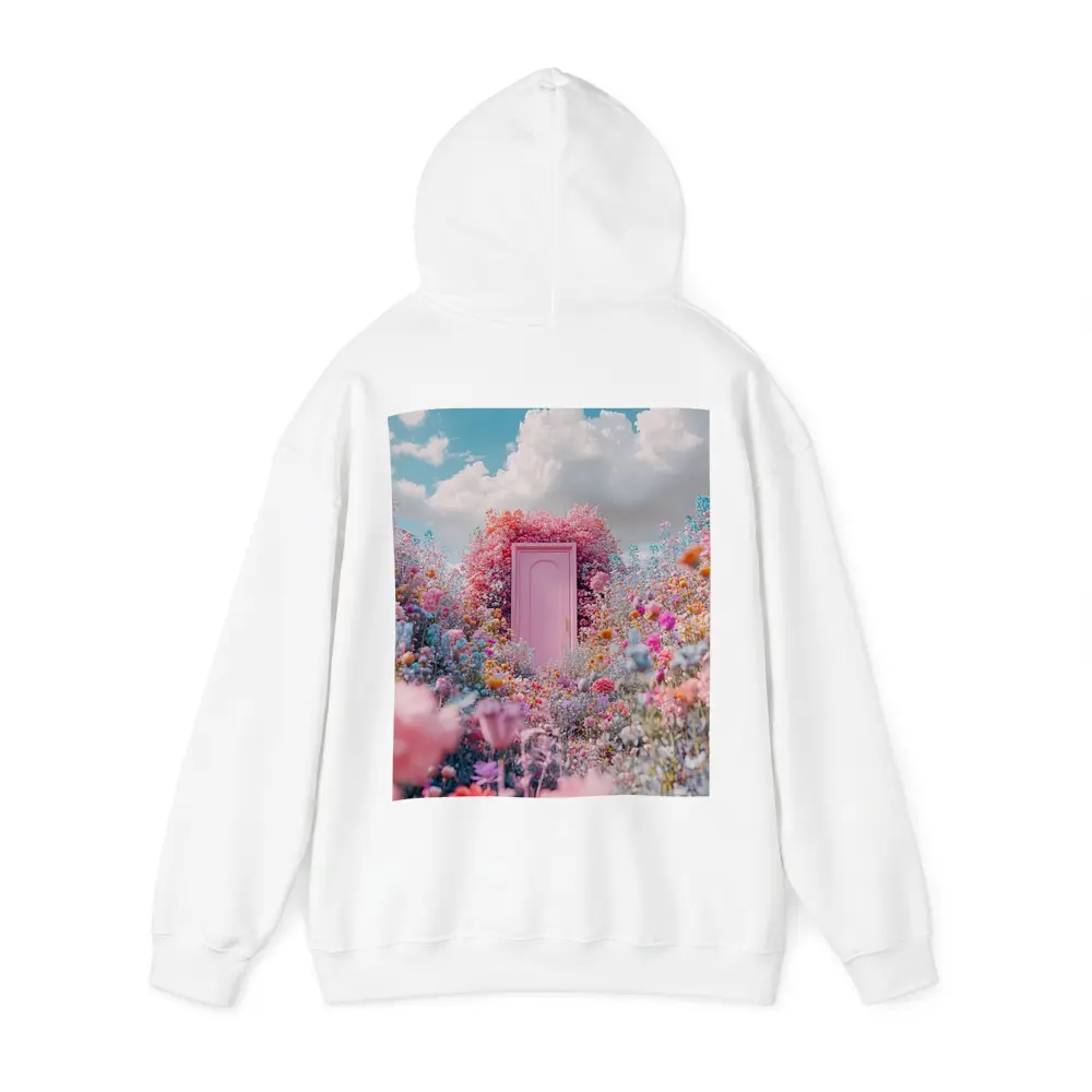 Pink Door Surrounded by Wildflowers Blue Sky – Hoodies