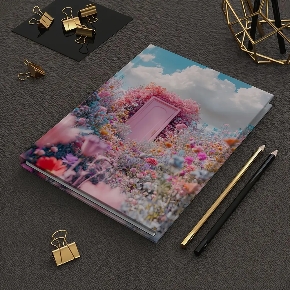 Pink Door Surrounded by Wildflowers Blue Sky – Notebooks