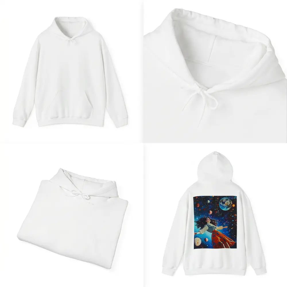 Woman Floating Through Colorful Cosmic Space – Hoodies