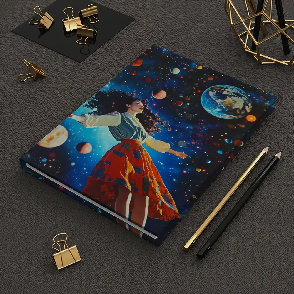 Woman Floating Through Colorful Cosmic Space – Notebooks