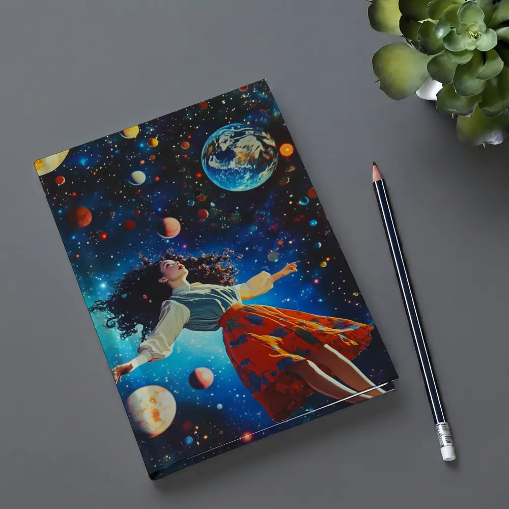 Woman Floating Through Colorful Cosmic Space – Notebooks