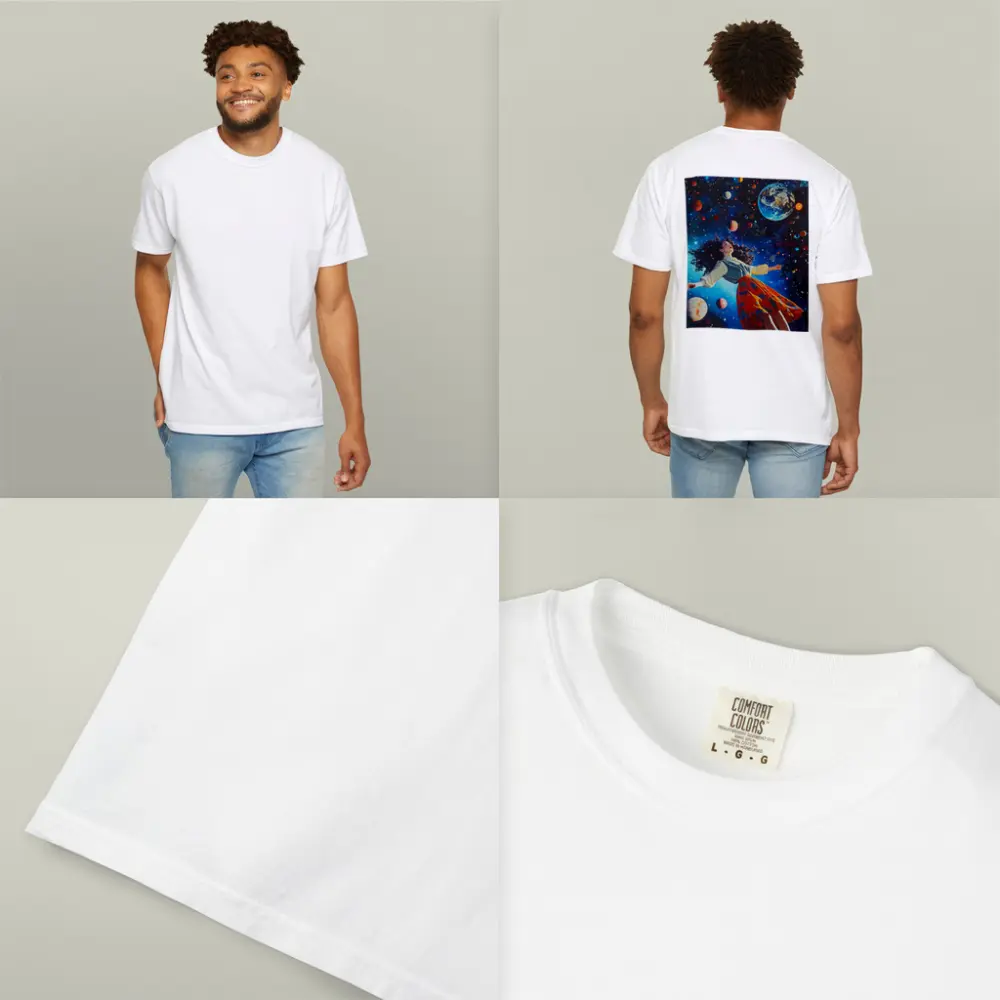 Woman Floating Through Colorful Cosmic Space – T-Shirts