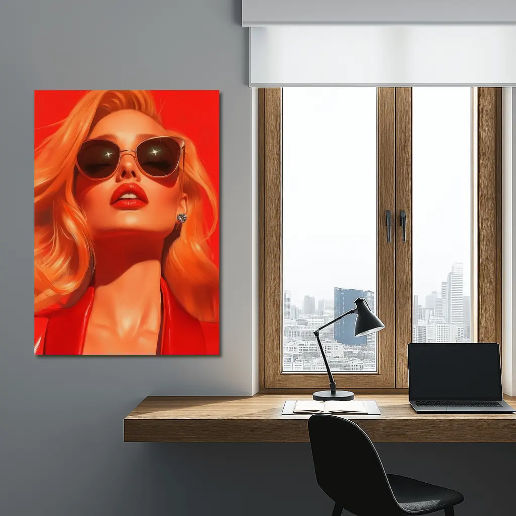 Blonde Woman Red Sunglasses Bold Fashion Art – Wall Art