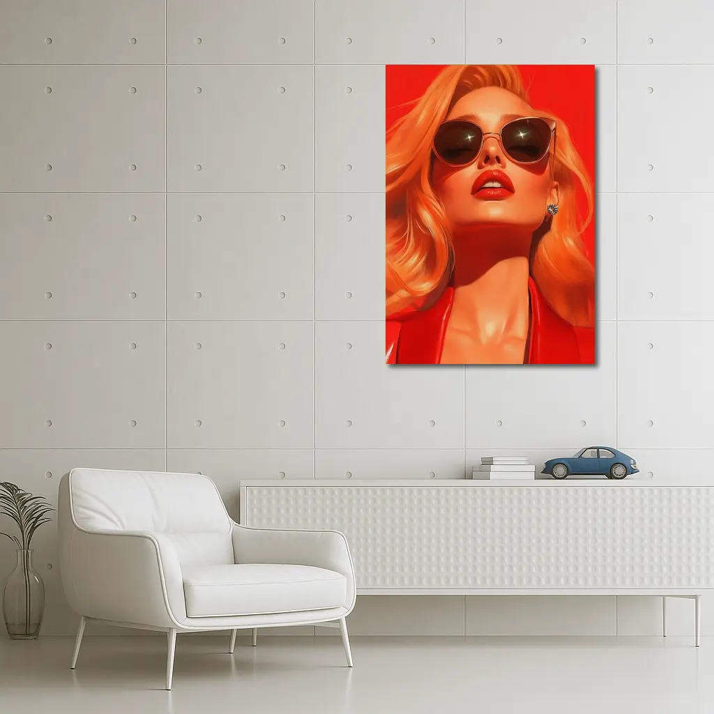 Blonde Woman Red Sunglasses Bold Fashion Art – Wall Art