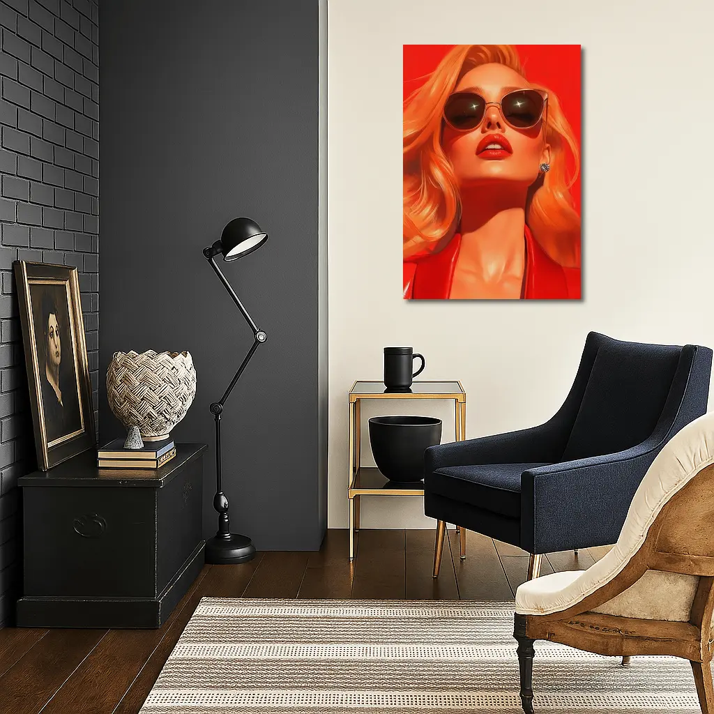 Blonde Woman Red Sunglasses Bold Fashion Art – Wall Art