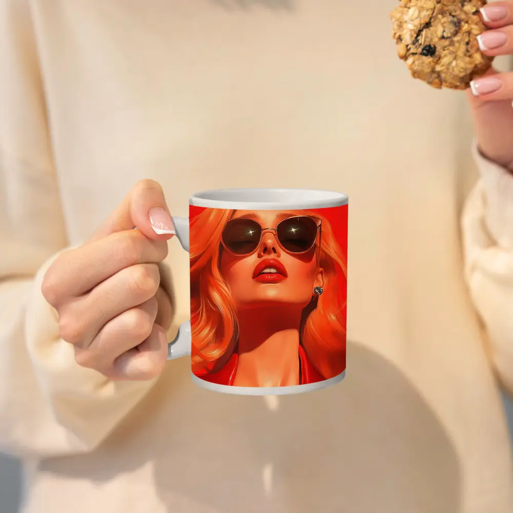 Blonde Woman Red Sunglasses Bold Fashion Art – Mugs