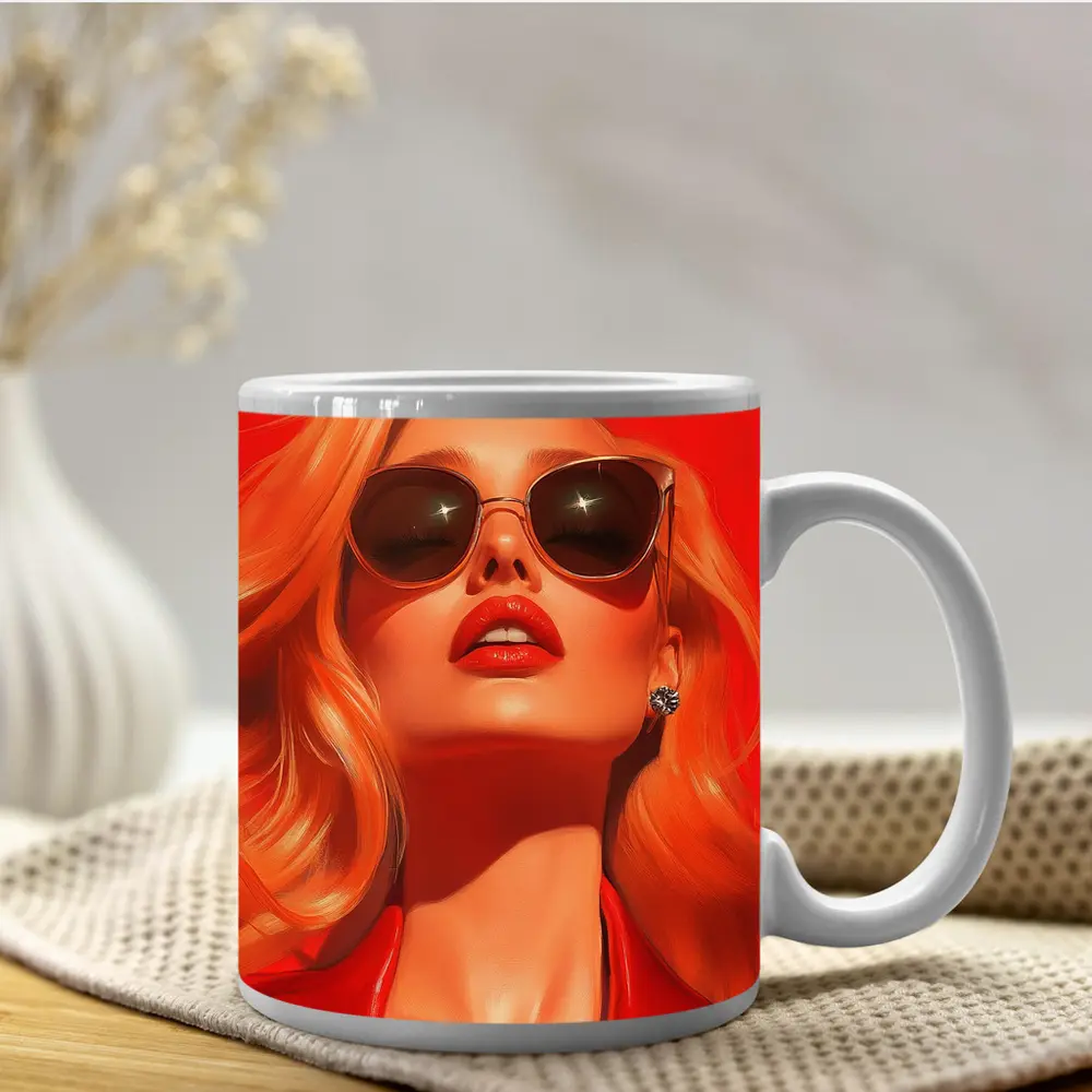 Blonde Woman Red Sunglasses Bold Fashion Art – Mugs