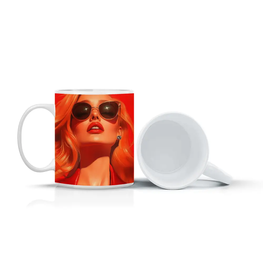 Blonde Woman Red Sunglasses Bold Fashion Art – Mugs