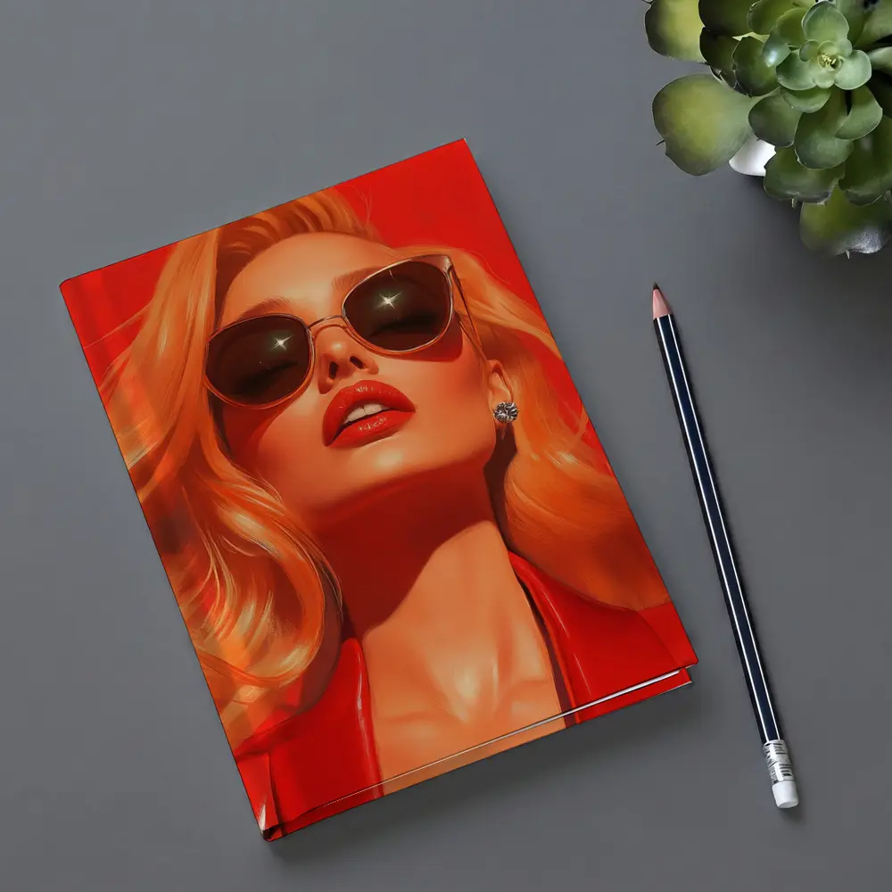 Blonde Woman Red Sunglasses Bold Fashion Art – Notebooks