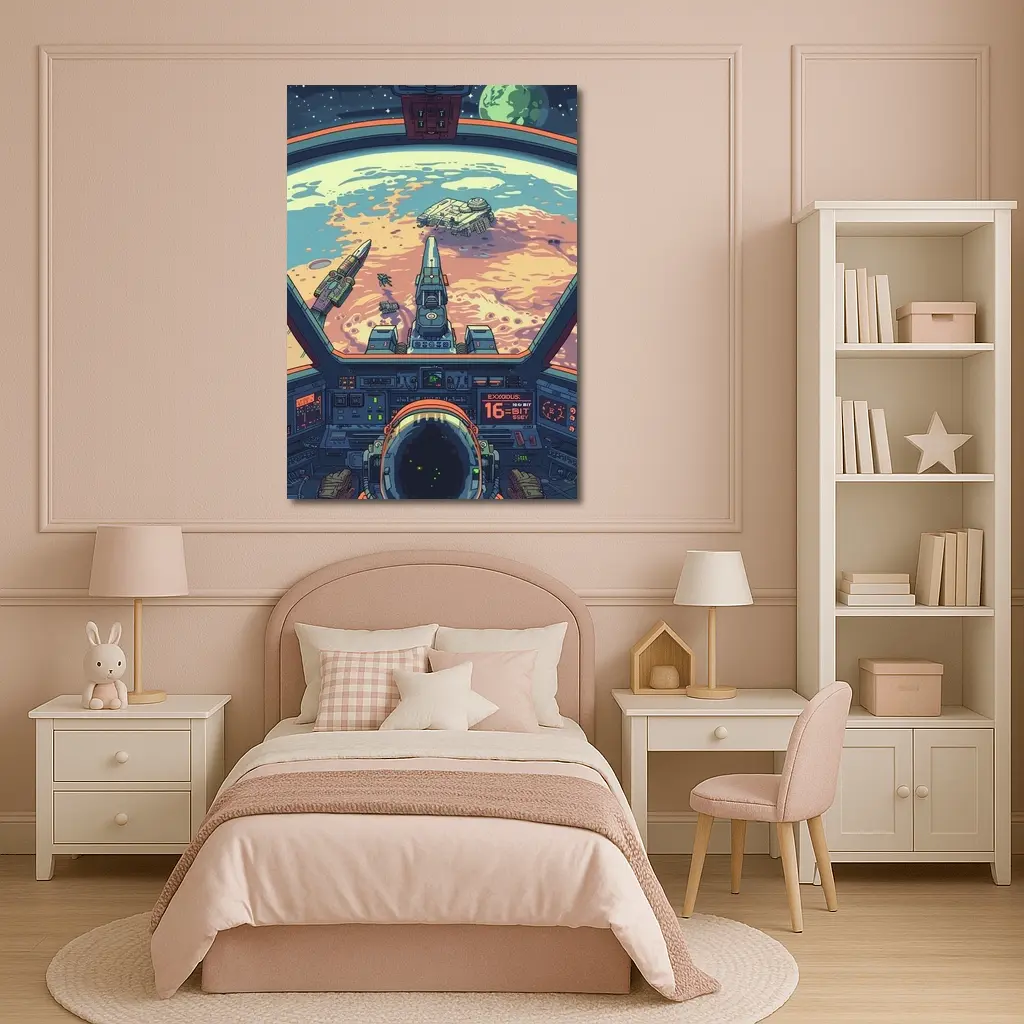 Pixel Art Astronaut Spaceship Cockpit Mars View – Wall Art