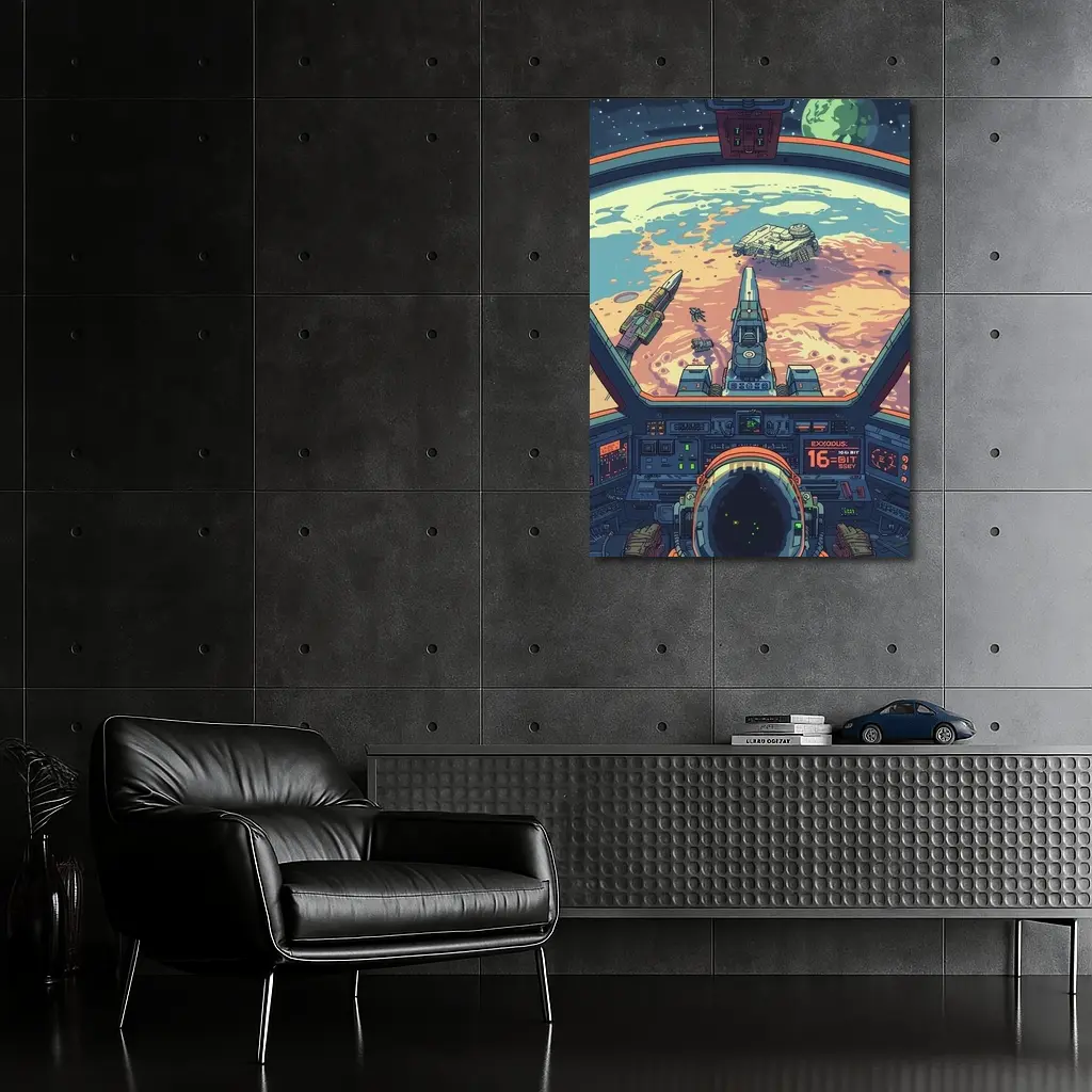 Pixel Art Astronaut Spaceship Cockpit Mars View – Wall Art