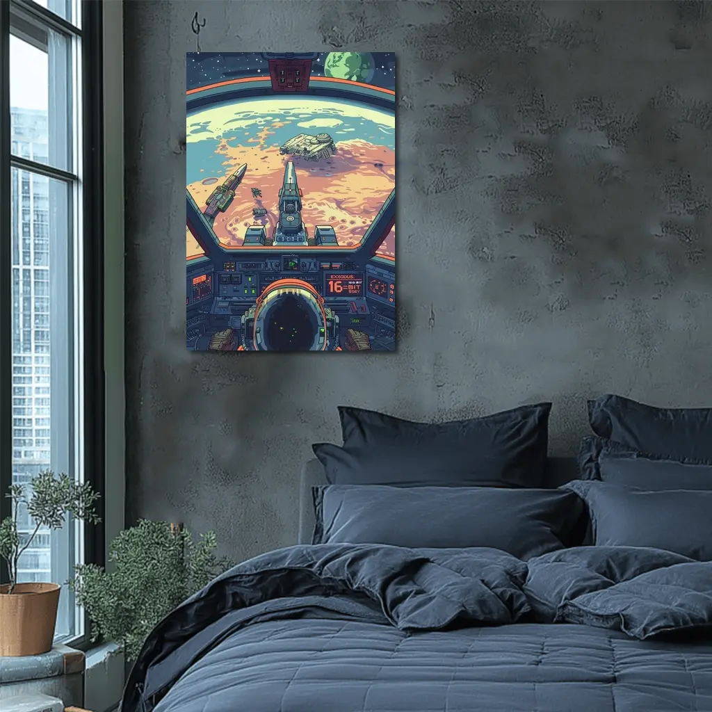 Pixel Art Astronaut Spaceship Cockpit Mars View – Wall Art