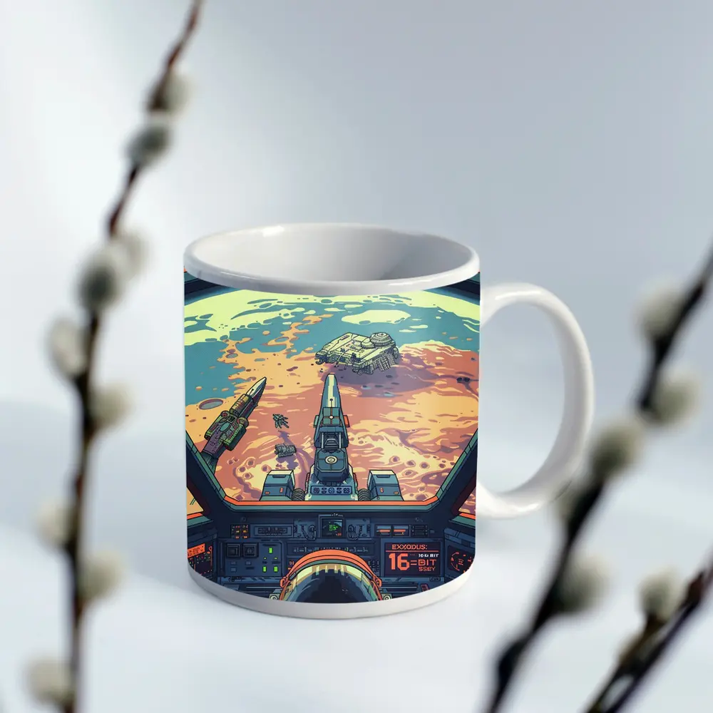 Pixel Art Astronaut Spaceship Cockpit Mars View – Mugs