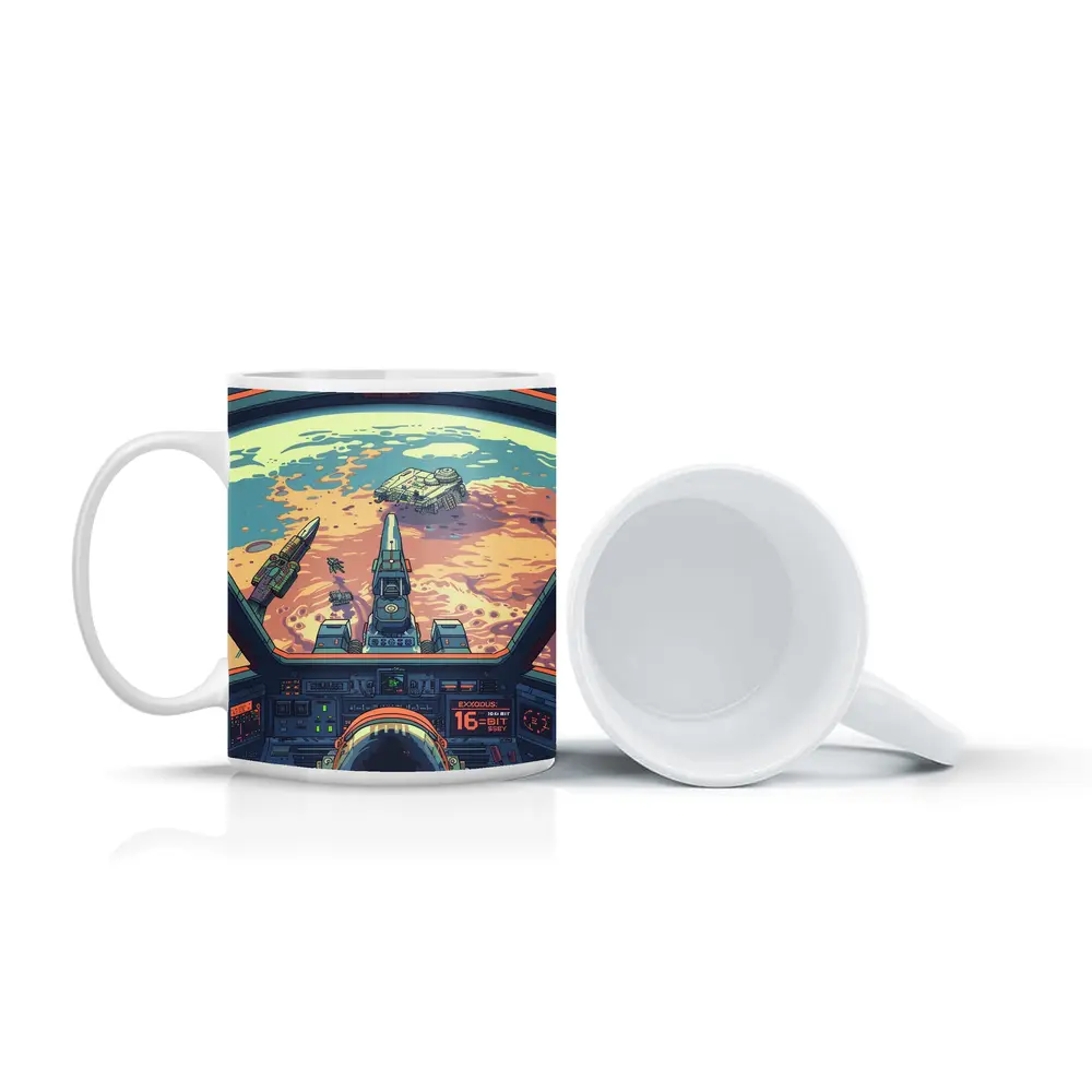 Pixel Art Astronaut Spaceship Cockpit Mars View – Mugs