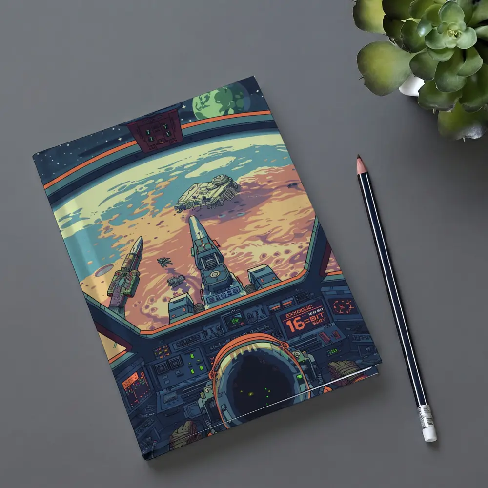 Pixel Art Astronaut Spaceship Cockpit Mars View – Notebooks