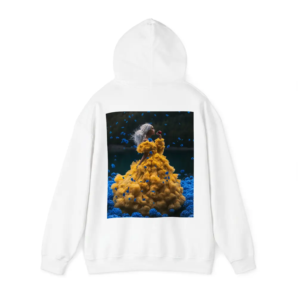 Woman Yellow Gown Blue Flowers Lake – Hoodies