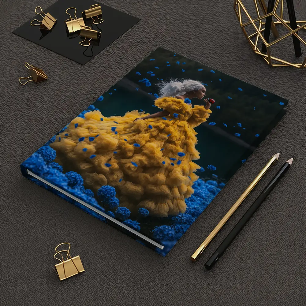 Woman Yellow Gown Blue Flowers Lake – Notebooks