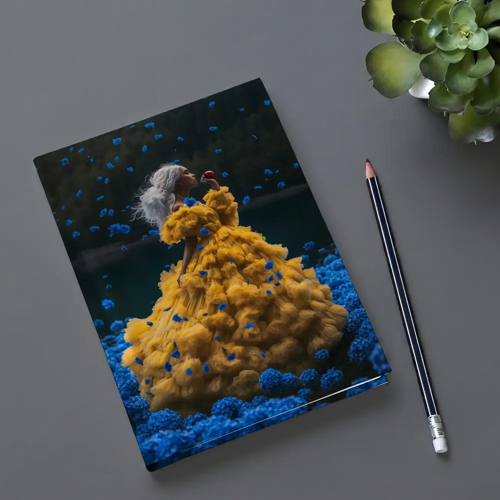 Woman Yellow Gown Blue Flowers Lake – Notebooks