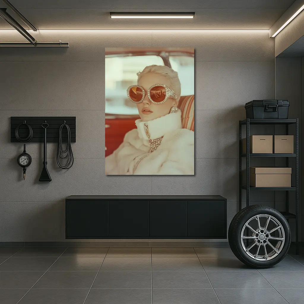 Glamorous Woman Oversized Jeweled Sunglasses Retro Car – Wall Art