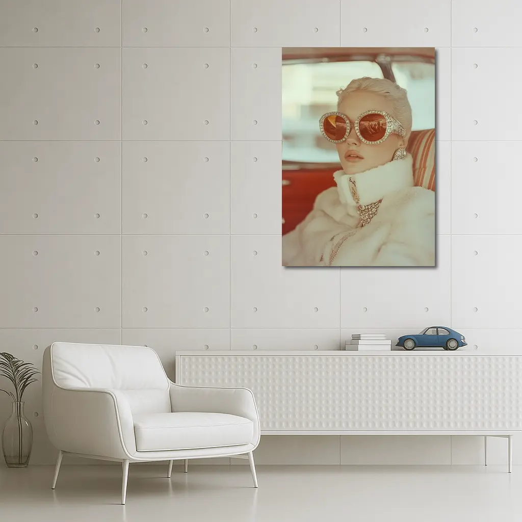 Glamorous Woman Oversized Jeweled Sunglasses Retro Car – Wall Art