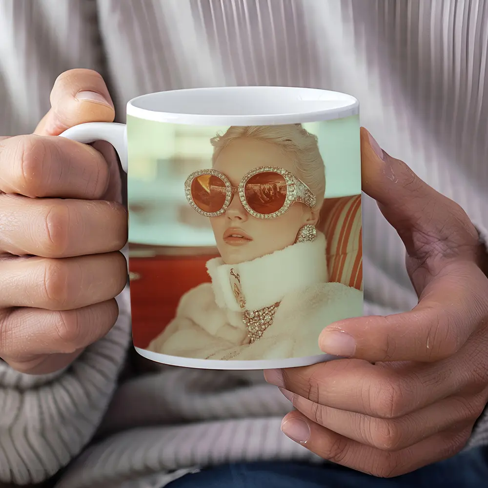 Glamorous Woman Oversized Jeweled Sunglasses Retro Car – Mugs
