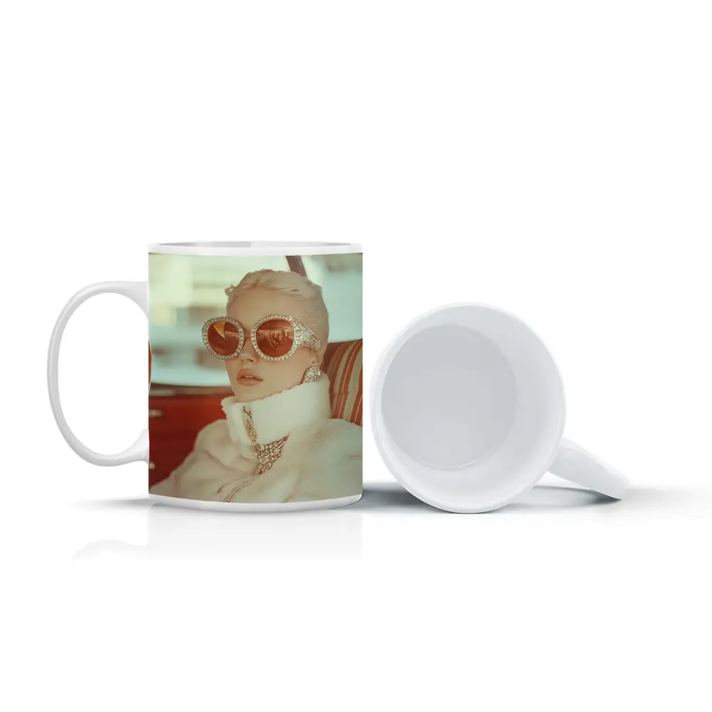 Glamorous Woman Oversized Jeweled Sunglasses Retro Car – Mugs
