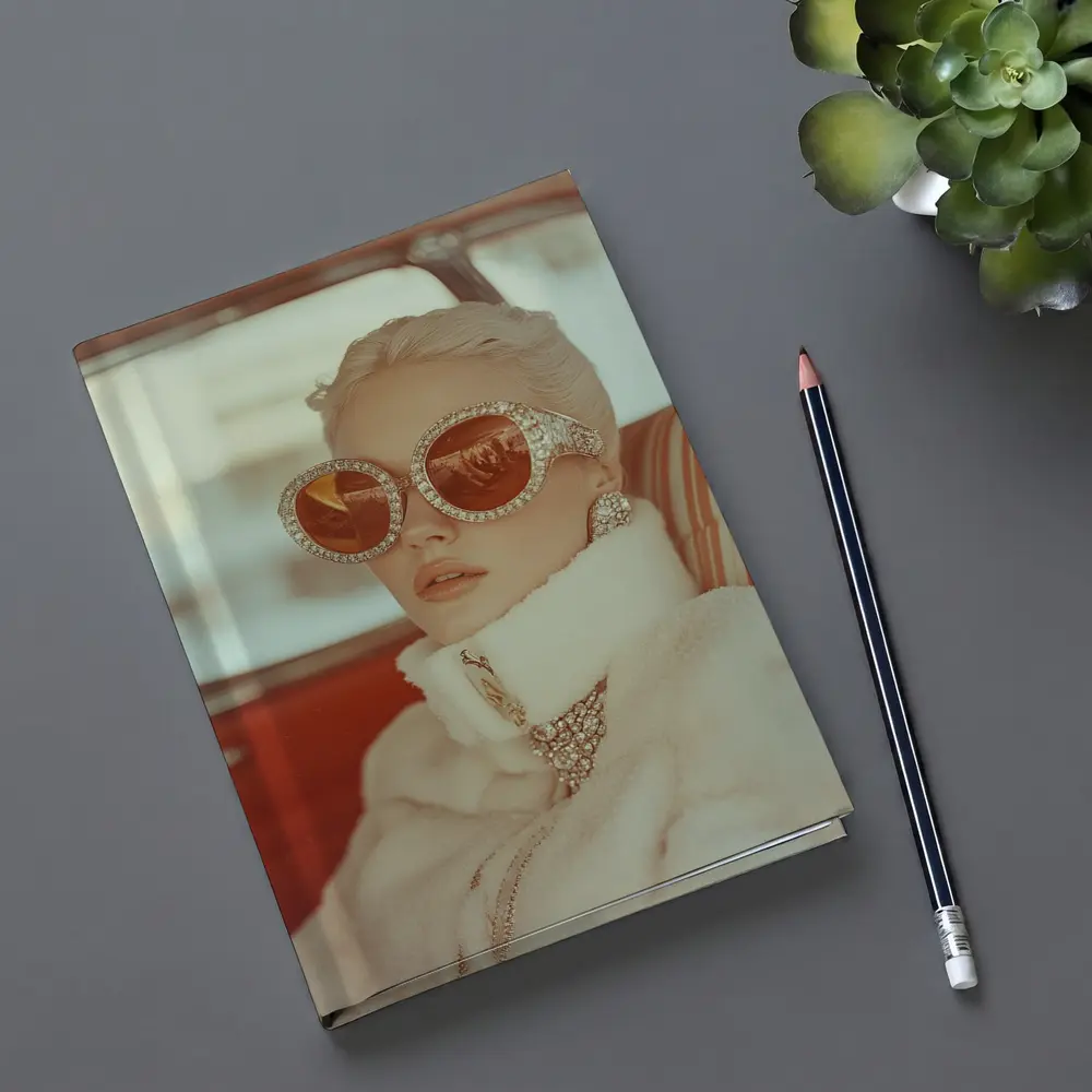 Glamorous Woman Oversized Jeweled Sunglasses Retro Car – Notebooks