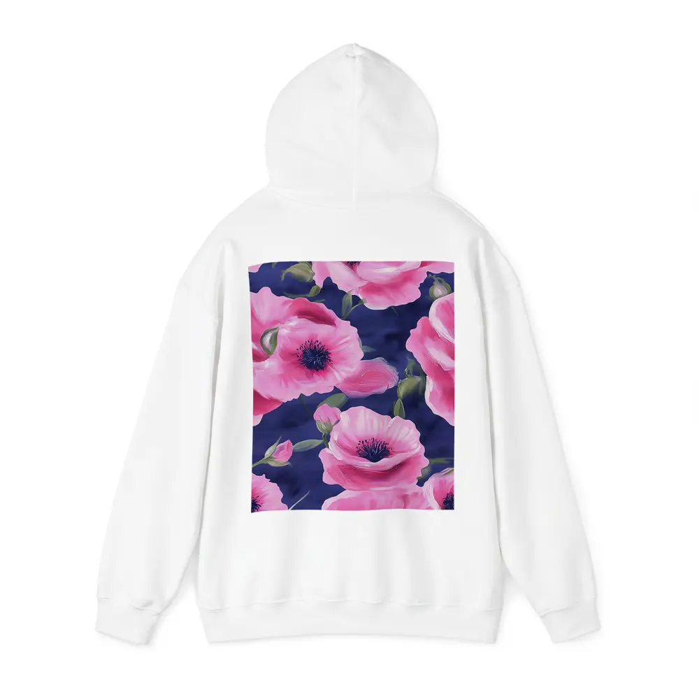 Pink Poppies Blooming on Navy Blue Background – Hoodies