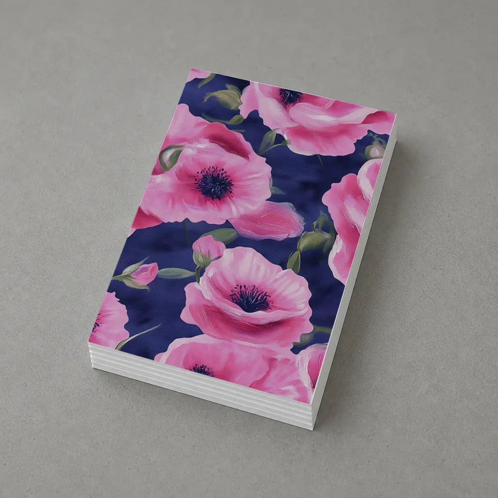 Pink Poppies Blooming on Navy Blue Background – Postcards