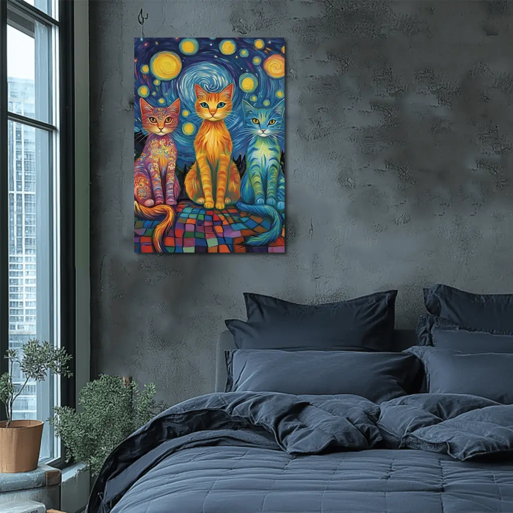 Three Cats Van Gogh Starry Night Style – Wall Art