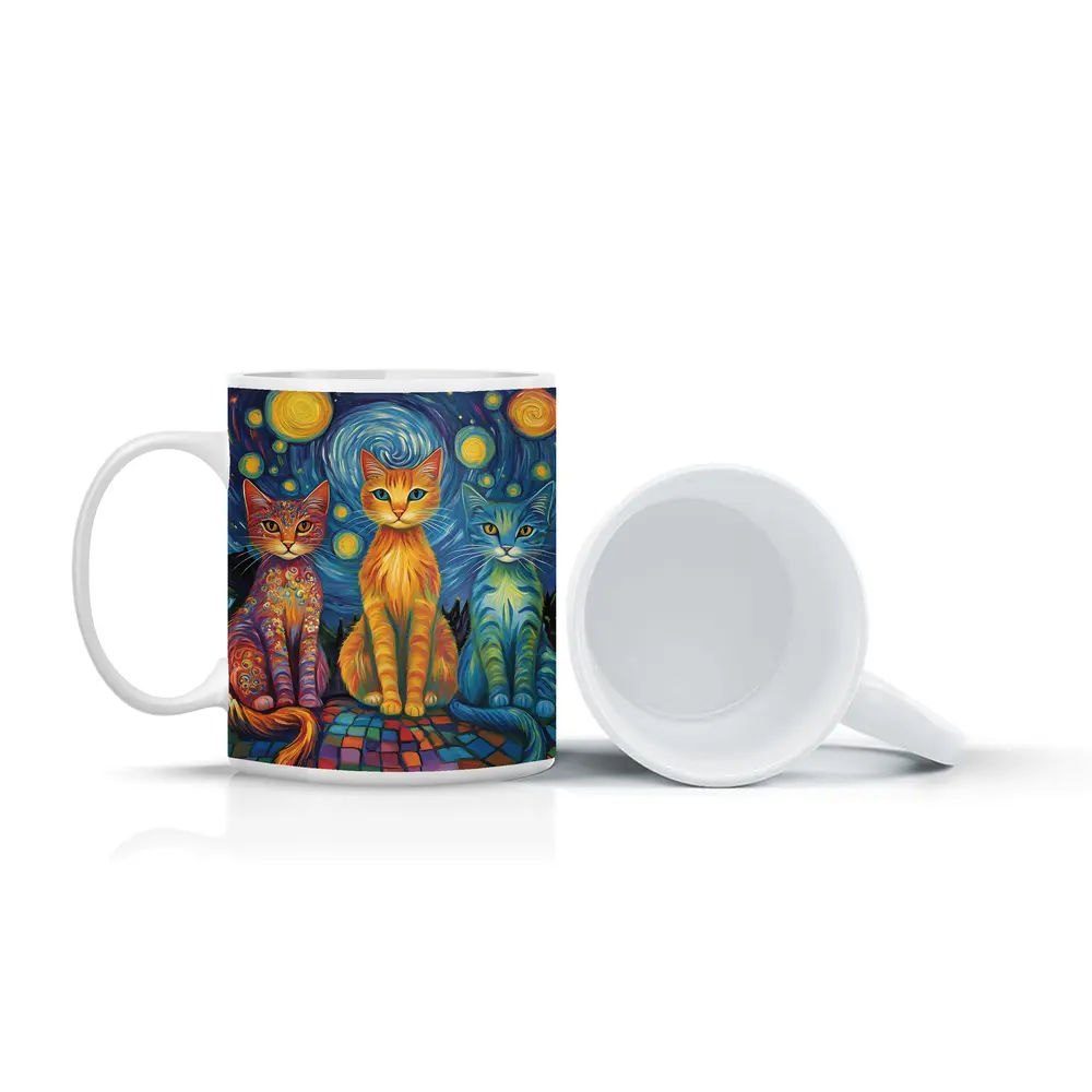 Three Cats Van Gogh Starry Night Style – Mugs