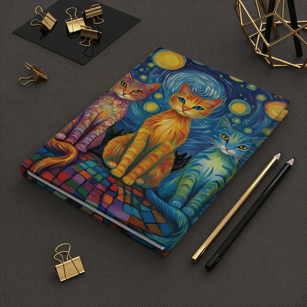 Three Cats Van Gogh Starry Night Style – Notebooks