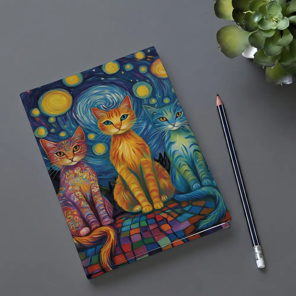 Three Cats Van Gogh Starry Night Style – Notebooks