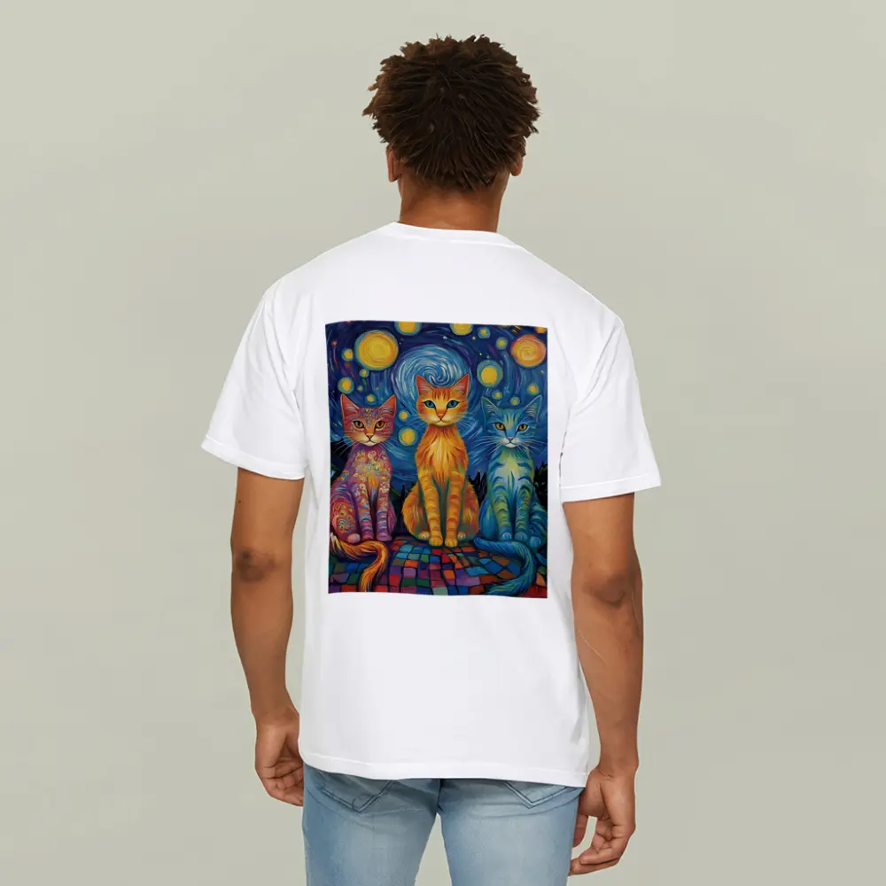 Three Cats Van Gogh Starry Night Style – T-Shirts