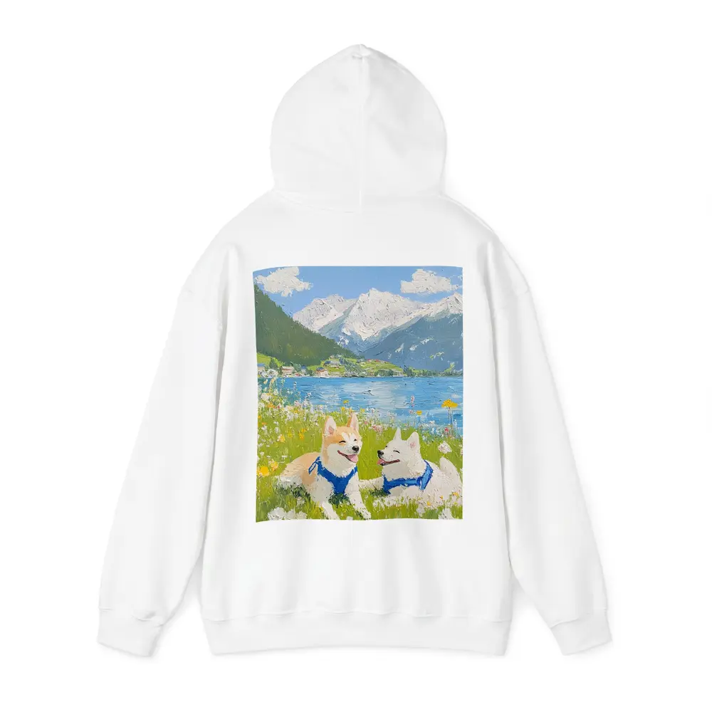Shiba Inu Dogs Oil Painting Mountain Lake – Hoodies