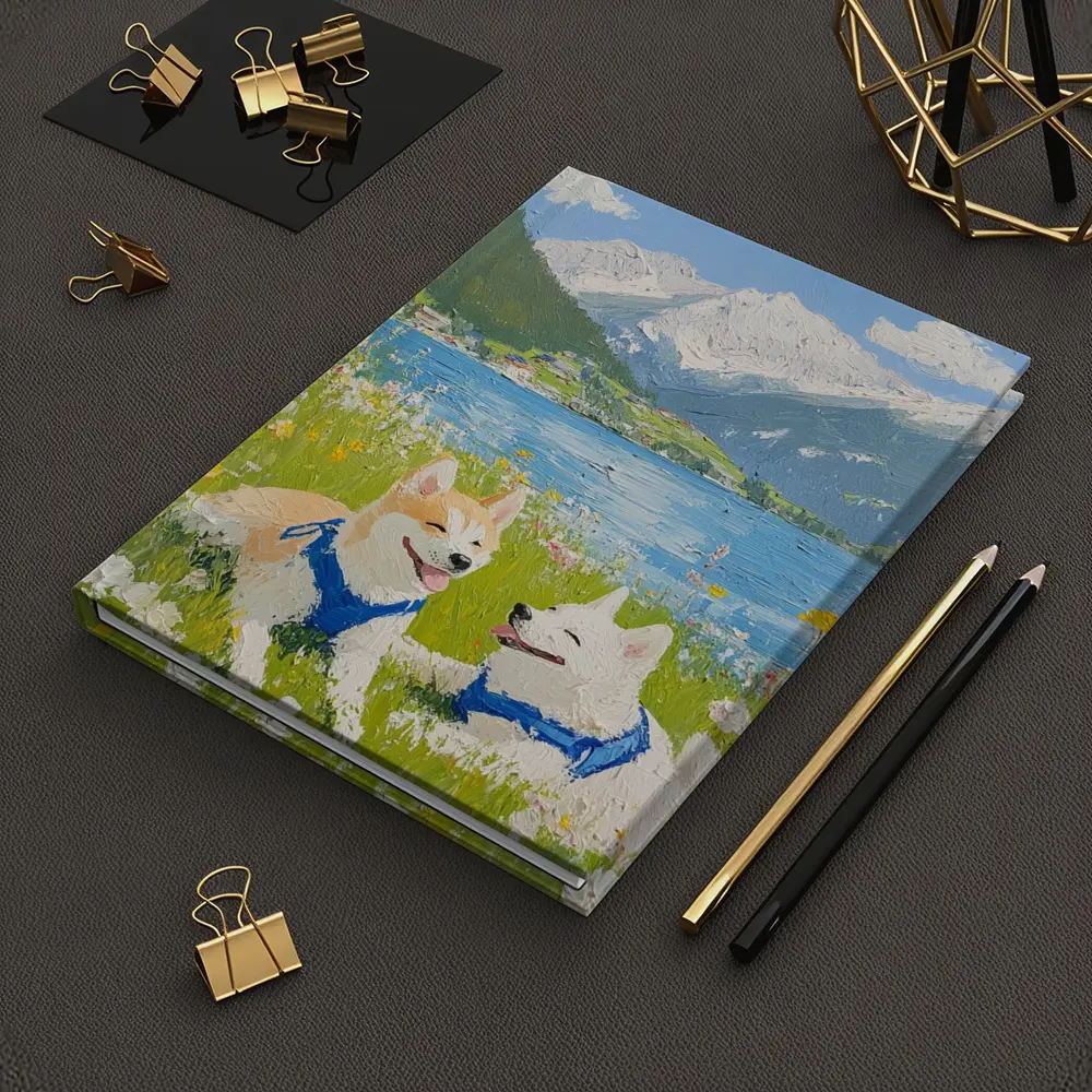 Shiba Inu Dogs Oil Painting Mountain Lake – Notebooks